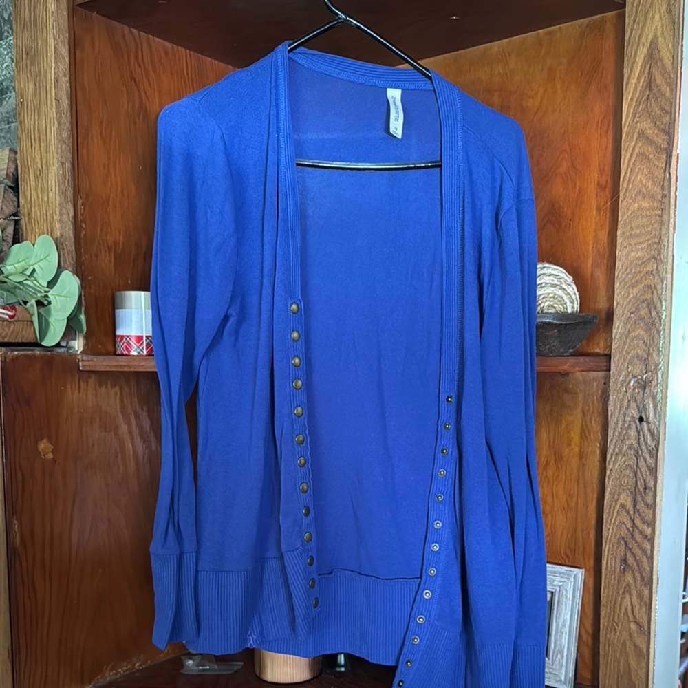 Blue Women's Sweater with Button Detail